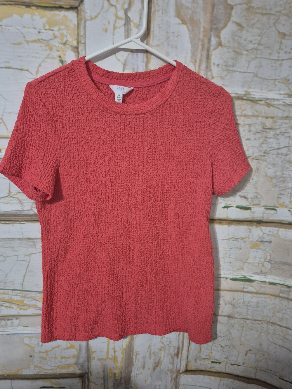 Time and Tru Coral Textured Crew Neck Short Sleeve Top